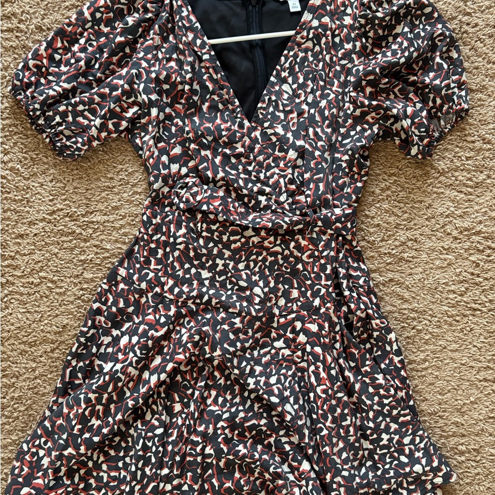 Nine West White and Pink Puff Sleeve Mini Dress